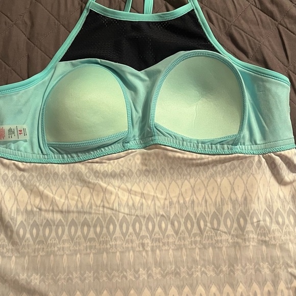 ZeroXposur High Neck Tankini Top| Blue Ikat Print | Strappy Back- Sz 14 - Picture 4 of 6